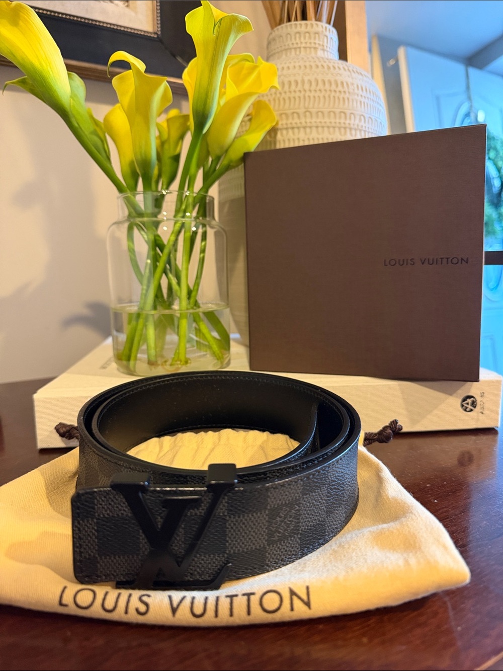Louis Vuitton Men's Damier Graphite Black/Gray LV Initiales Belt